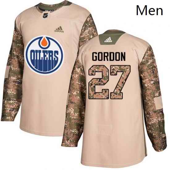 Mens Adidas Edmonton Oilers 27 Boyd Gordon Authentic Camo Veterans Day Practice NHL Jersey